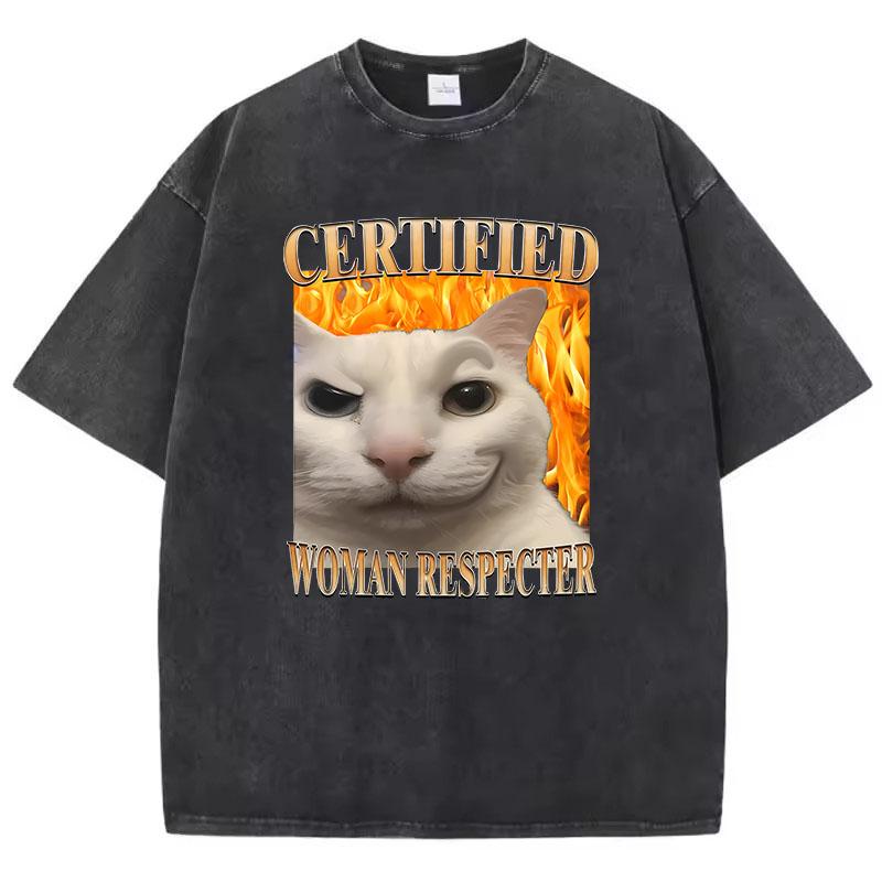 

Funny T Shirt Vintage Washed Cotton T-Shirt Certified Woman Respecter Graphic Tee Casual Streetwear Spring Summer Fall 3XL