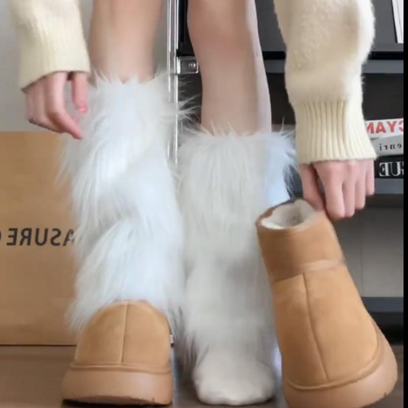 1/2pairs New Winter Plush Fluffy Arm Warmer Warm Stretchy Boots Cover Japanese Y2k Fur Leg Warmers Lolita Long Socks for Women