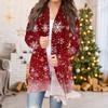 Dame Mote Casual Jul Print Medium Lengde Cardigan Jakke Kåpe