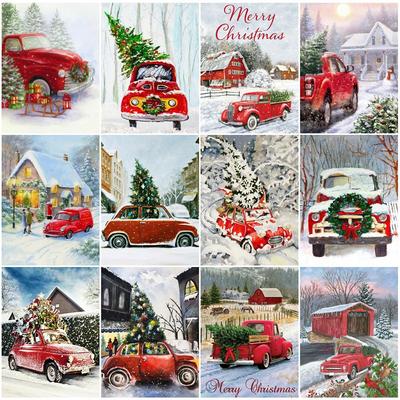DIY Diamond Painting Christmas Full Square Diamond Embroidery Winter Landscape Car Mosaic Rhinestones Hobby Art