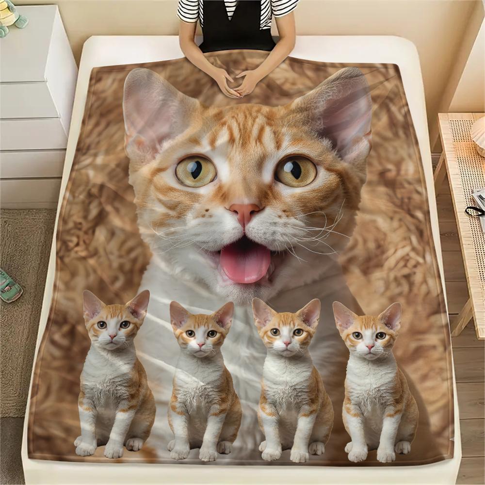 1Pc Cute Yellow Cat Print Flannel Blanket, High quality Comfortable for All Seasons, Home Decor, Warmth and Comfort, Perfect for Gifts