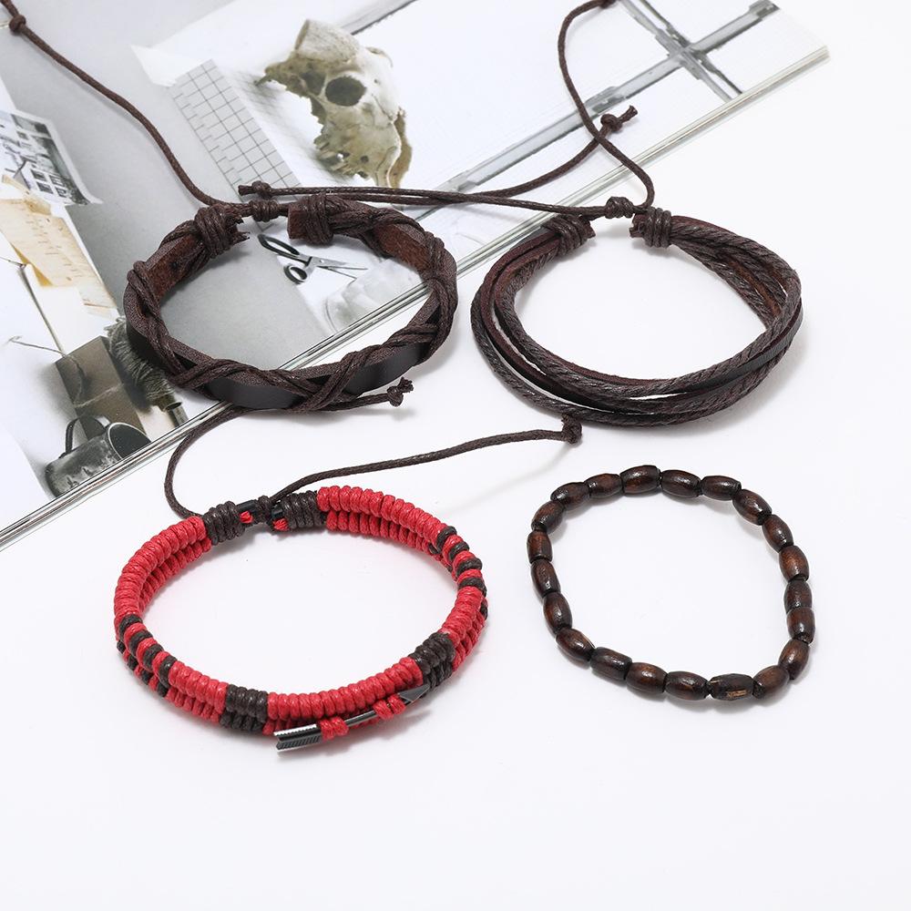 Cross-border new women's retro woven winding arrow hand rope, four-combination multi-layer leather personalized bracelet bracelet