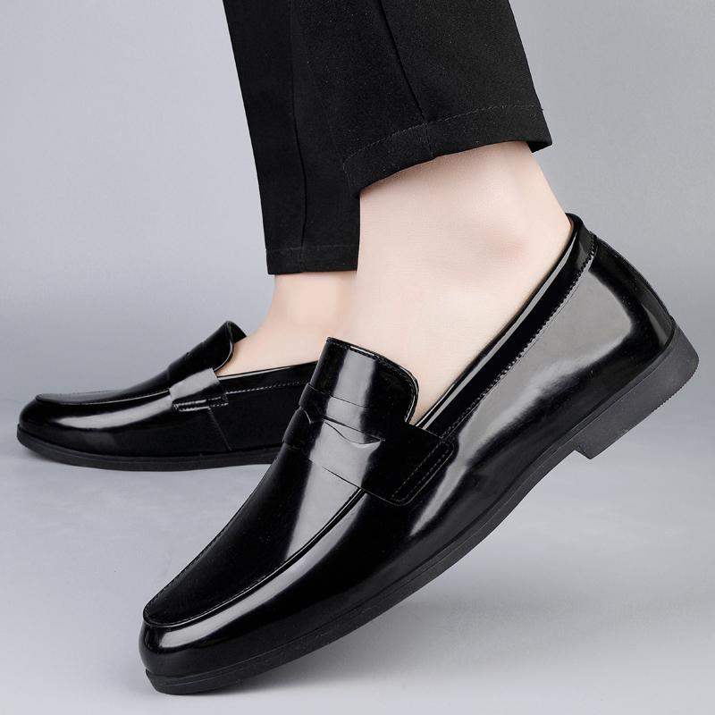 Lacquer Leather Men'S Shoes Comfortable And Flat Bottomed Casual Style Leisure Business Work Plus Size Black Loafers Slip On