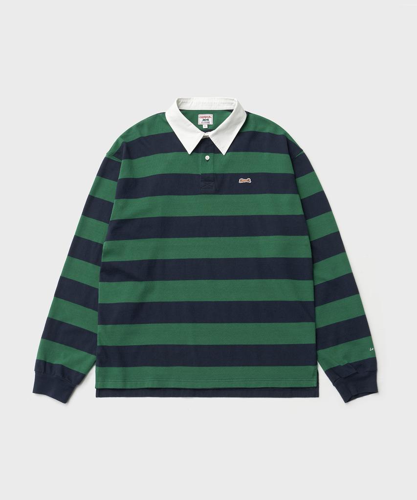 T-shirt a maniche lunghe a righe rugby LE TIGRE (Blu-Verde)