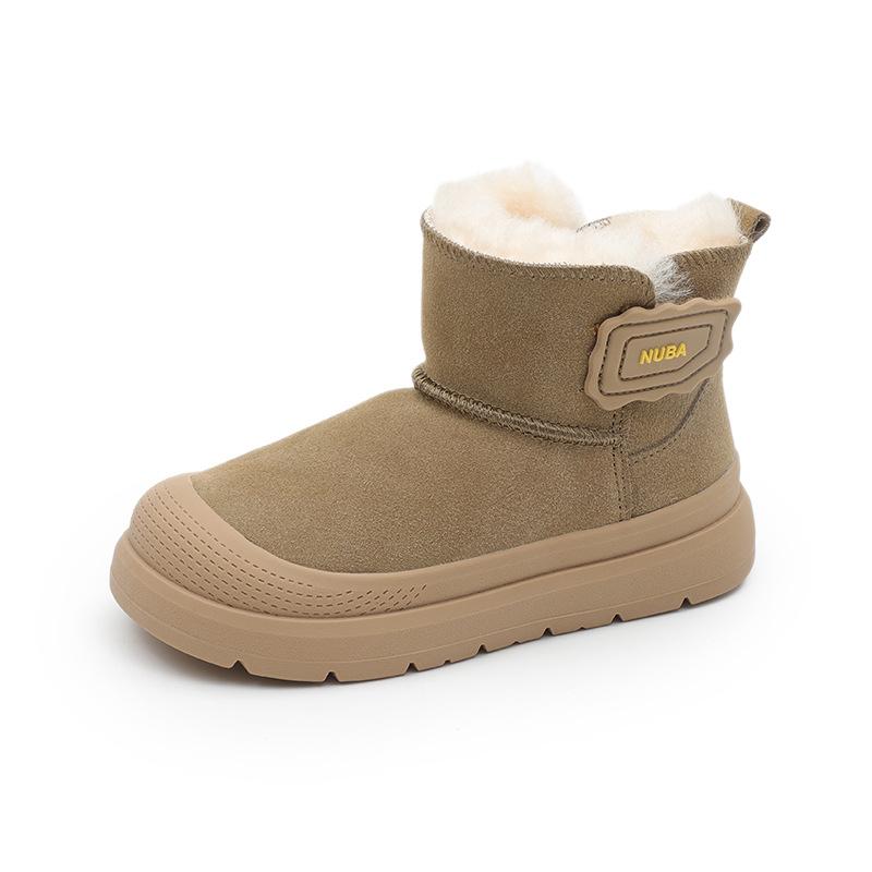Children's Warm Snow Boots Leather and Fur Short Boots Waterproof and Non-slip One-step Cotton Shoes