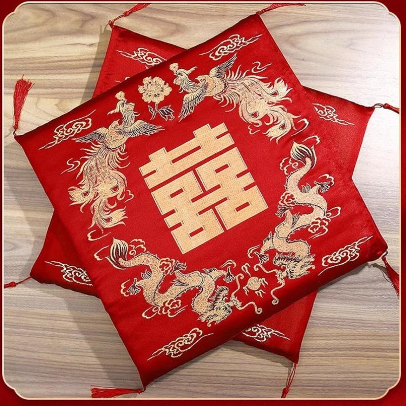 

2xКитайская вьетнамская свадебная чайная церемония, красная двойная подушка для счастья, дракона, Феникса, на коленях, красная двойная подушка для счастья 40x40cm