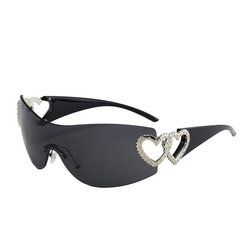 

Женские безободковые солнцезащитные очки Y2K с двойным сердцем – Европейский и американский стиль, футуристичный дизайн