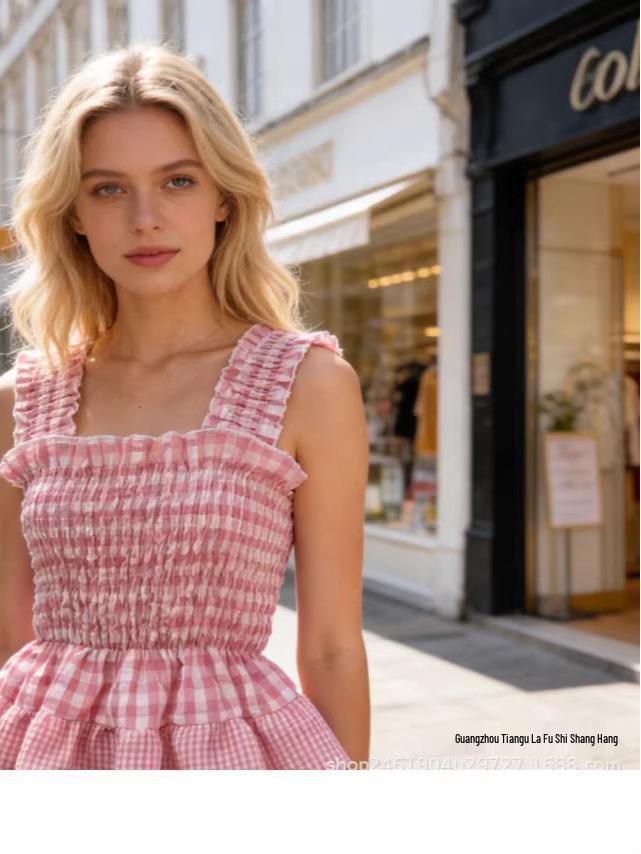 Pink Plaid Ruched Top Vest - Elegant & Trendy Women s Fashion Small