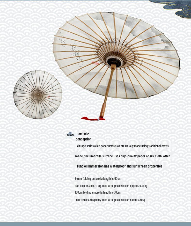 Ručně vyráběný retro deštník ve starožitném stylu - Pro déšť i slunce, Bambus, Nehmotné kulturní dědictví, Čínský design, Voděodolný papír napuštěný olejem.