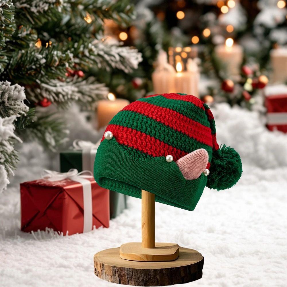 Striped Pattern Christmas Hat Knitted Knitted Hat Christmas Holiday Gift Elf Santa Cap  New Year