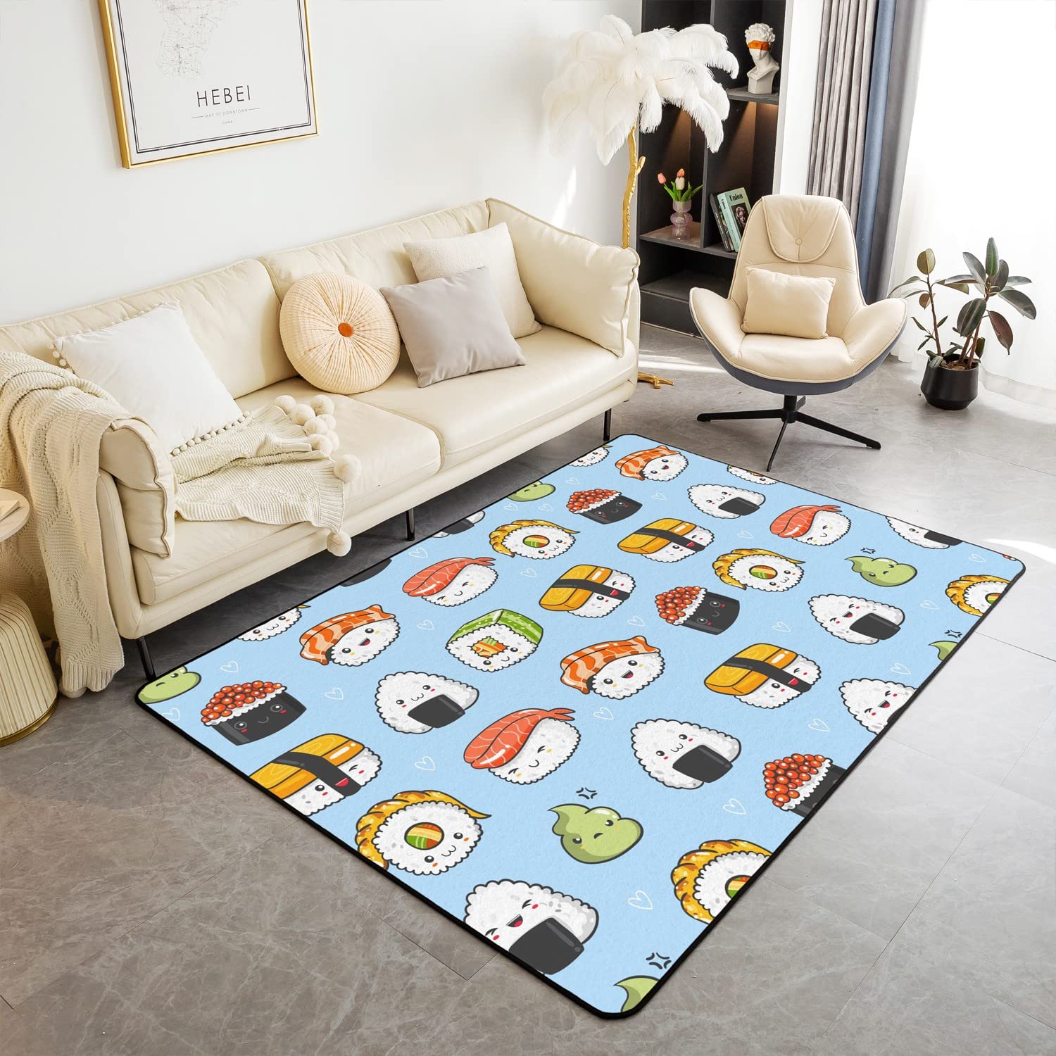 

Cute Sushi Area Rug Kawaii Japanese Delicious Food Carpet Cartoon Sushi Pattern Floor Mat For Bathroom Decor Non Slip Doormat 40x60cm
