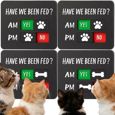 4/1PCS Magnetic Cat Dog Pets Feeding Reminder Fed Wooden Have We Been Fed Magnet Fridge Sign for Home Kitchen Door Pet Supplies