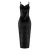 Women's Sleeveless Strap Wrap V Neck  Ruched Slit Party Cocktail Midi Glitter Dress