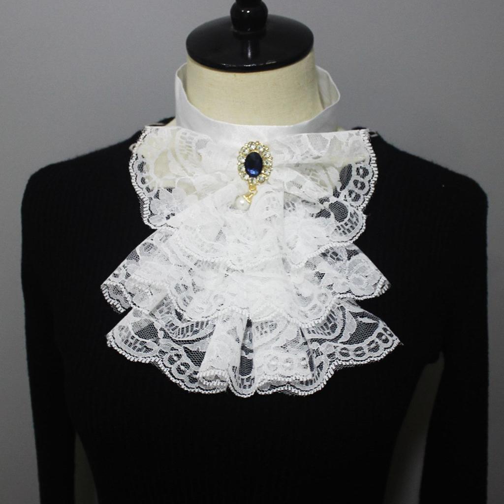 Victorian Vintage Lace Neck Ruff Ruffle Collar Layered Clown Neck Collar Tie Cosplay Costumes Accessories