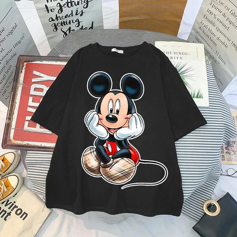 Kawaii Disney Women Fashion Cartoon Mickey Minnie Printed T-shirt Tops Summer Female Casual Short Sleeves Streetwear Tshirts