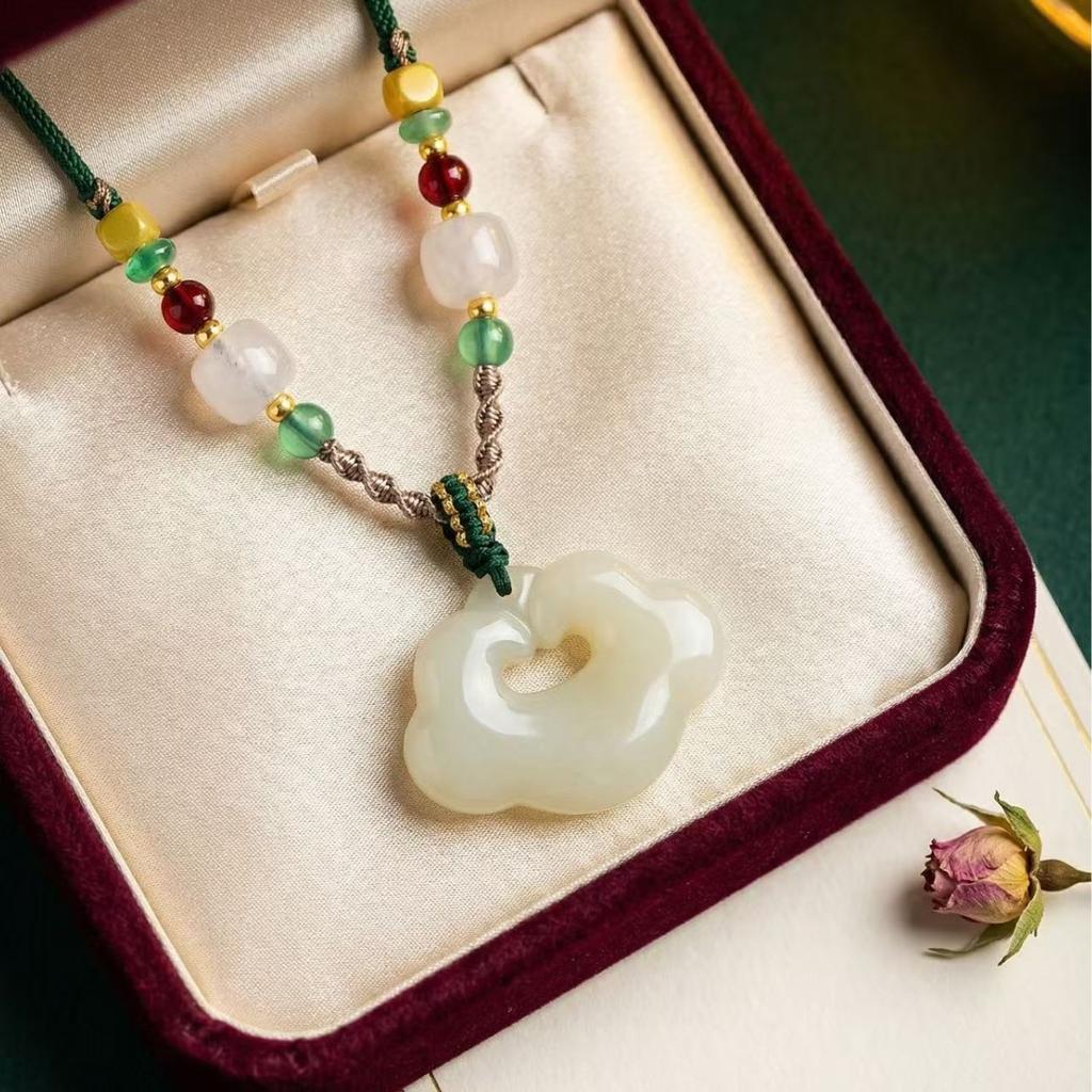 Natural Hetian Jade Ruyi Lock Pendant, New Chinese Style, High-end Design, Handmade Jade Necklace