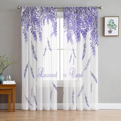 Lavender Island Flower Chiffon Sheer Curtains for Living Room Bedroom Home Decoration Window Voiles Tulle Curtain