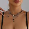 Unique Dark Multi Layer Tassels Gothic Clavicle Chain Adjustable Length Neckchain Punk Style Alloy Necklace For Women
