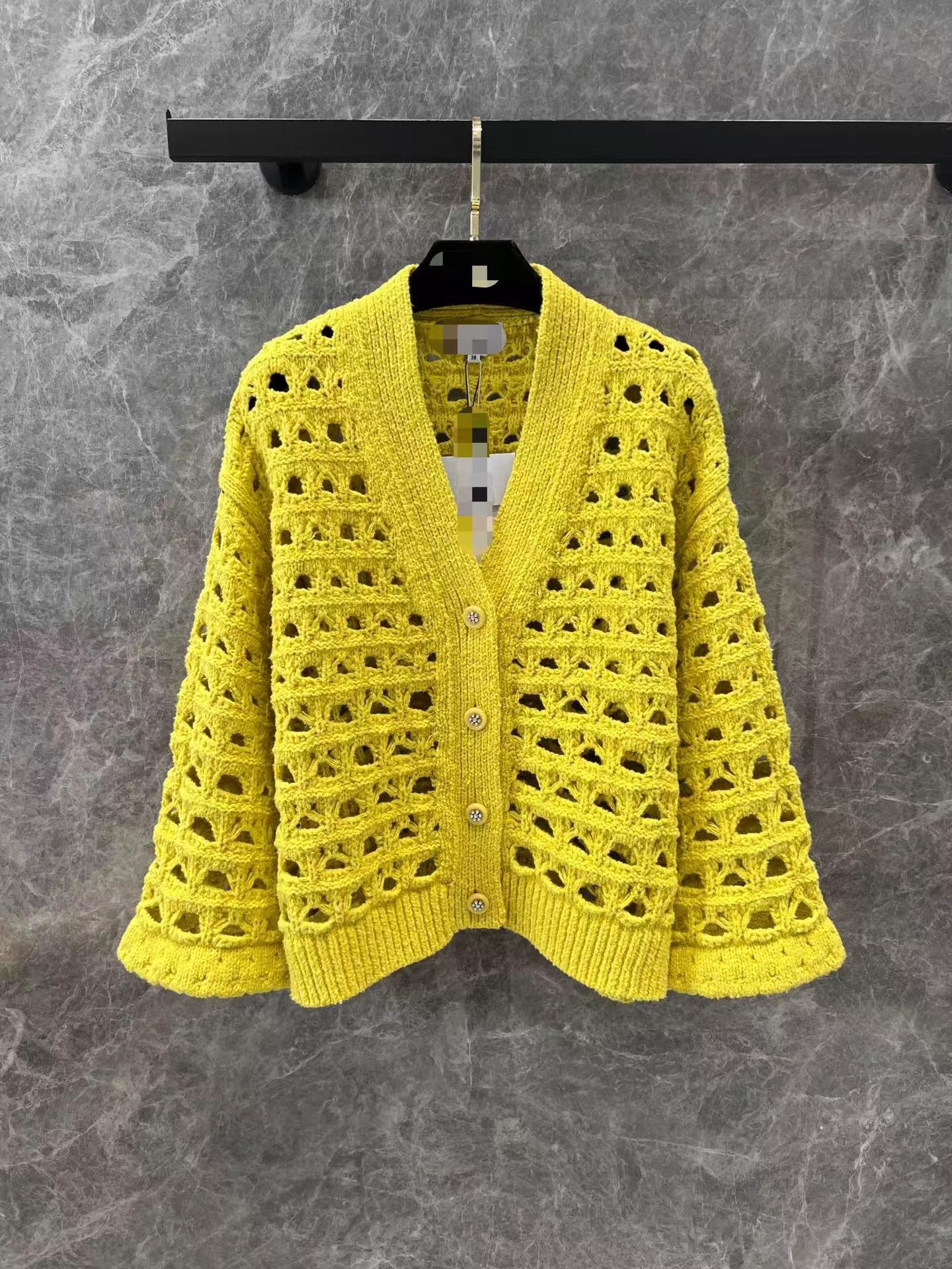 

«Женский вязаный кардиган Nanyou New Style с V-образным вырезом, цветочным кружевом и пуговицами» Large жёлтый