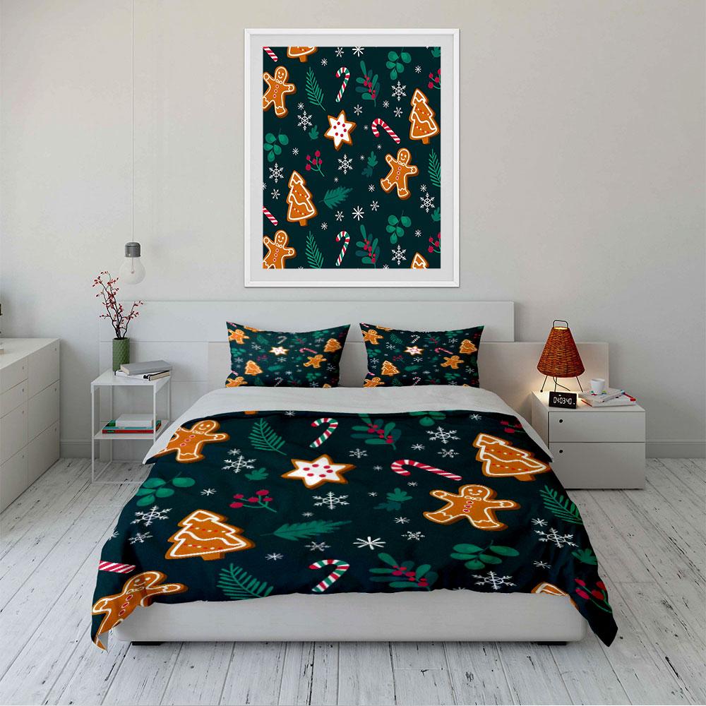 Christmas Gingerbread Print Set Bedding Duvet Cover Set Duvet Cover Pillowcases (1 * Duvet Cover 2 * Pillowcases, Without Duvet Insert)