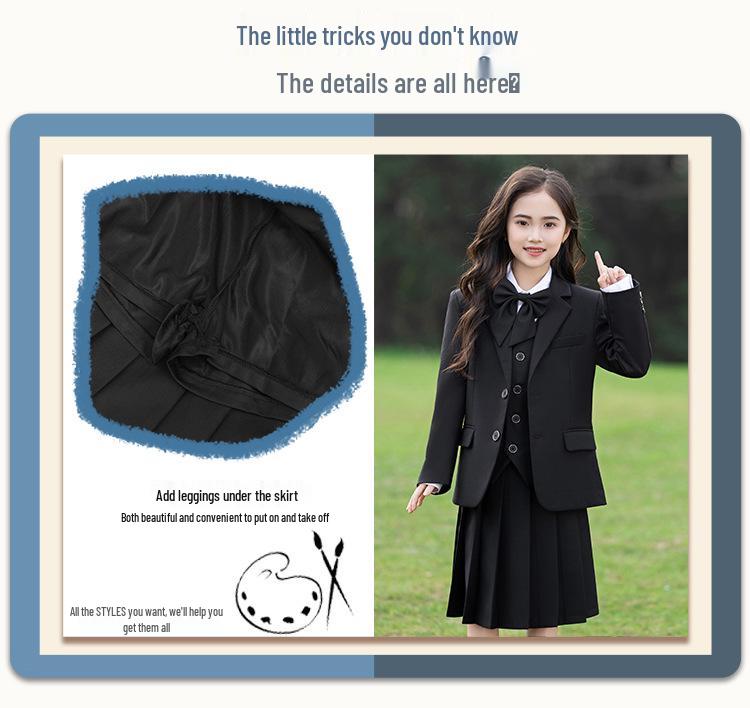 Academy Style School Uniform Set for Boys and Girls - Black Suit Graduation Attire