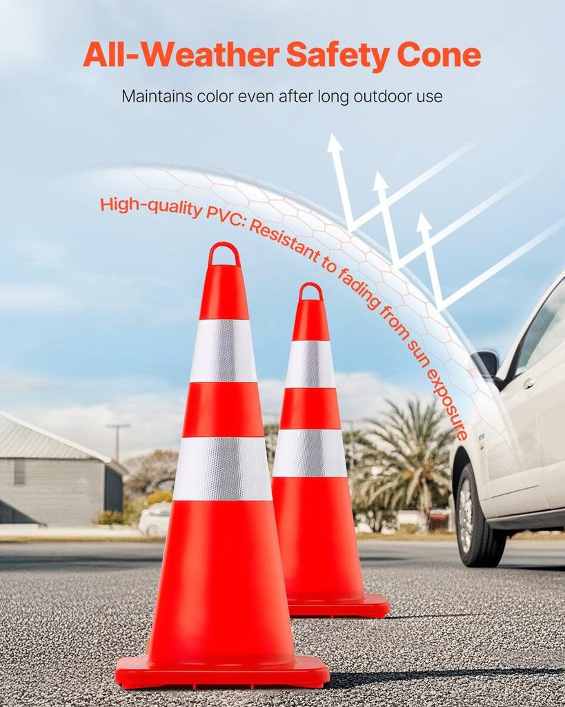 Safety Cones Traffic Cones 12 x 28" Orange Reflective Collars Road Cones