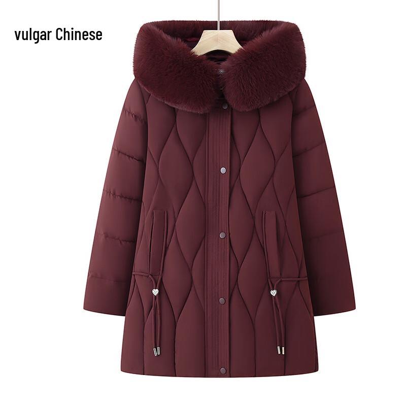

Elegant Elderly Women s Mid-Length Hooded Padded Winter Jacket M