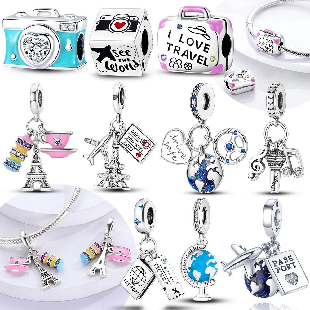 Copper Travel Airplane Earth Beads Pendant Charm Fit Original Bracelet Diy Fine Jewelry Charms Fine Gif Women Accessory