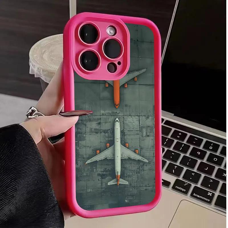 Premium Airplane Pattern Phone Case For IPhone 16 15 14 11 13 12 Pro Max 7 8 Plus X XR XS SE Soft Leather Shockproof Back Cover