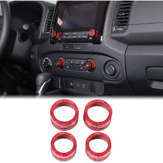 Car Center Console Air Conditioner Volume Knob Button Trim Cover Compatible with Nissan Frontier 2022-2025 Car Air Conditioner Switch Button Knob Red(4Pcs)