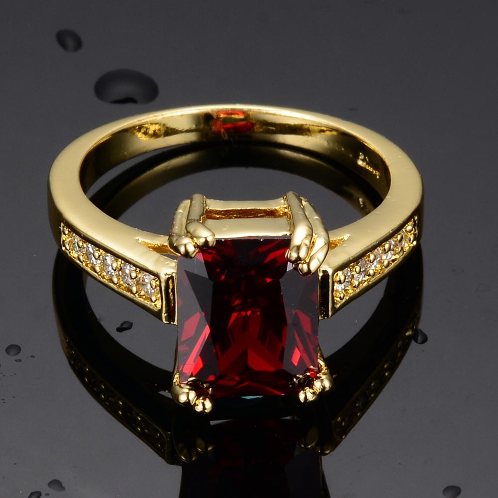 Luxury Female Red Crystal Stone Charm Gold Color Thin Wedding Jewelry For Women Vintage Square Zircon Engagement Ring