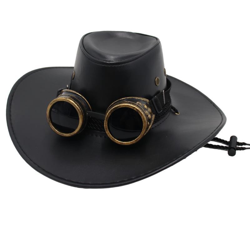 Steampunk Glasses Jazz Hat Retro Leather Top Hat American Tv Cowboy Hat Sun Protection Visor For Men And Women