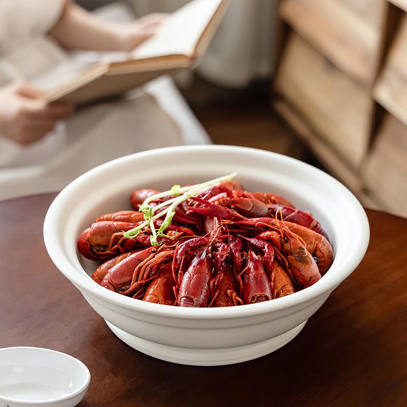 Simple And High-Value Household Thick-Edged Ceramic Large Bowl Tableware Creative Large Soup Bowl Tableware Soup Bowl Crayfish Bowl