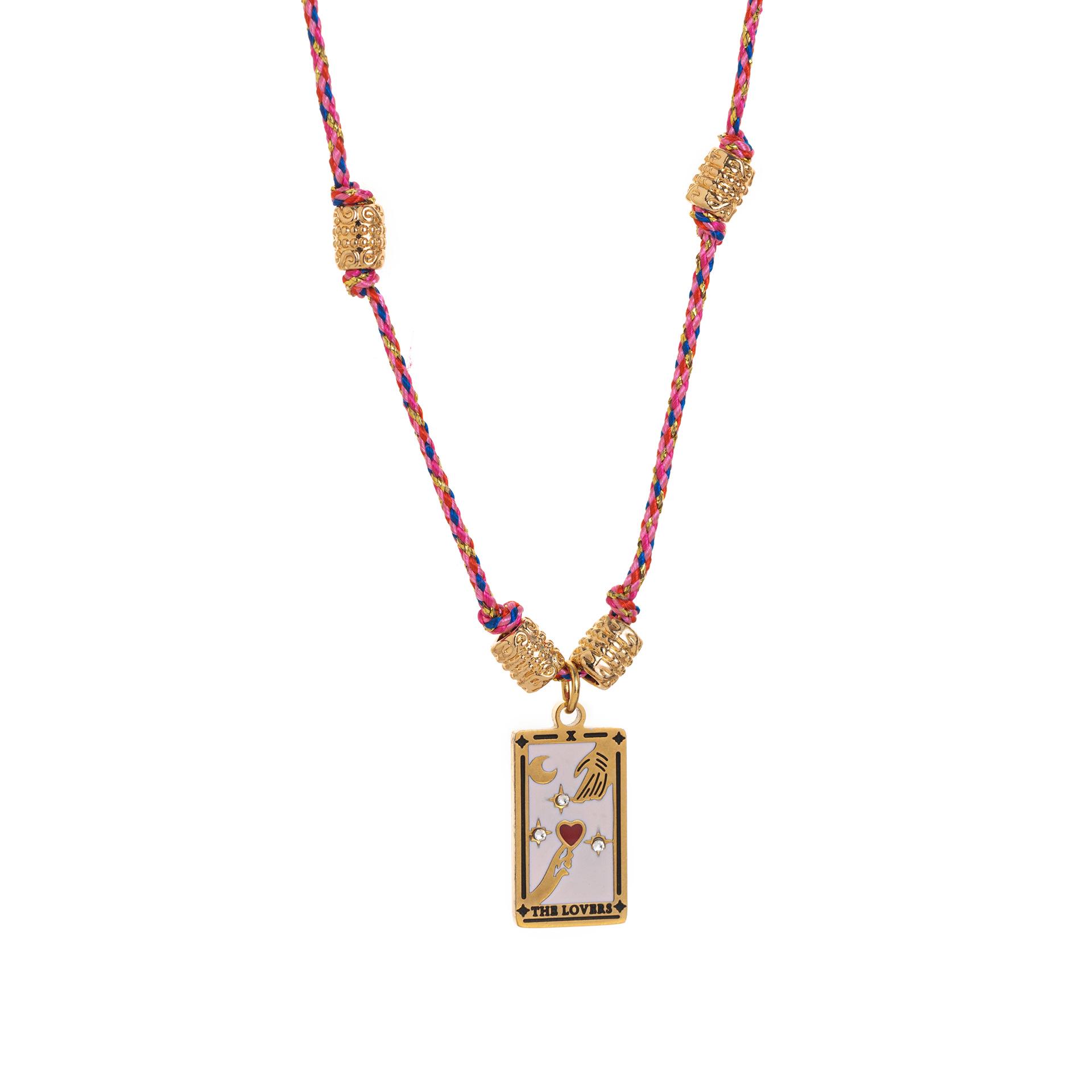 European Style Gold-Plated Tarot Card Necklace with Rhinestone and Drip Oil Rope for Women