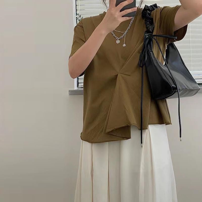 PETITCHOU Shoulder with Pleated Rush Perfect for Commuting or Korean Style Bag/Handbag Drawstring, Minimalist, Simple, Crossbody, Lightweight, School,