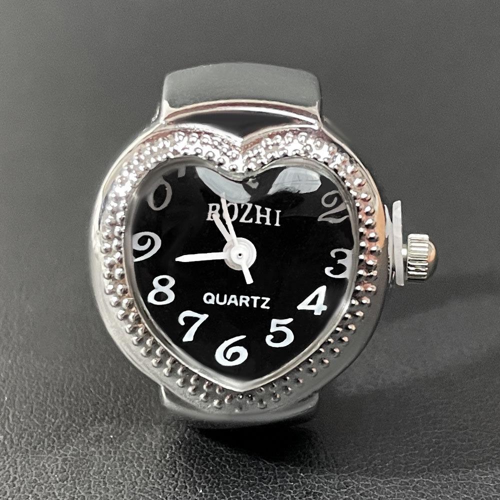 Women Men Mini Italian Heart Finger Watch Ring Roman Numeral Quartz Analog Watch Fashion Jewelry Clock for Couple Gifts