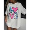 Wo'S Casual Short Sleeve Crew Neck T-Shirt | Vibrant Love Graphic Print with Hearts and Stars, Drop Shoulder Relaxed Fit, Medium Stretch,