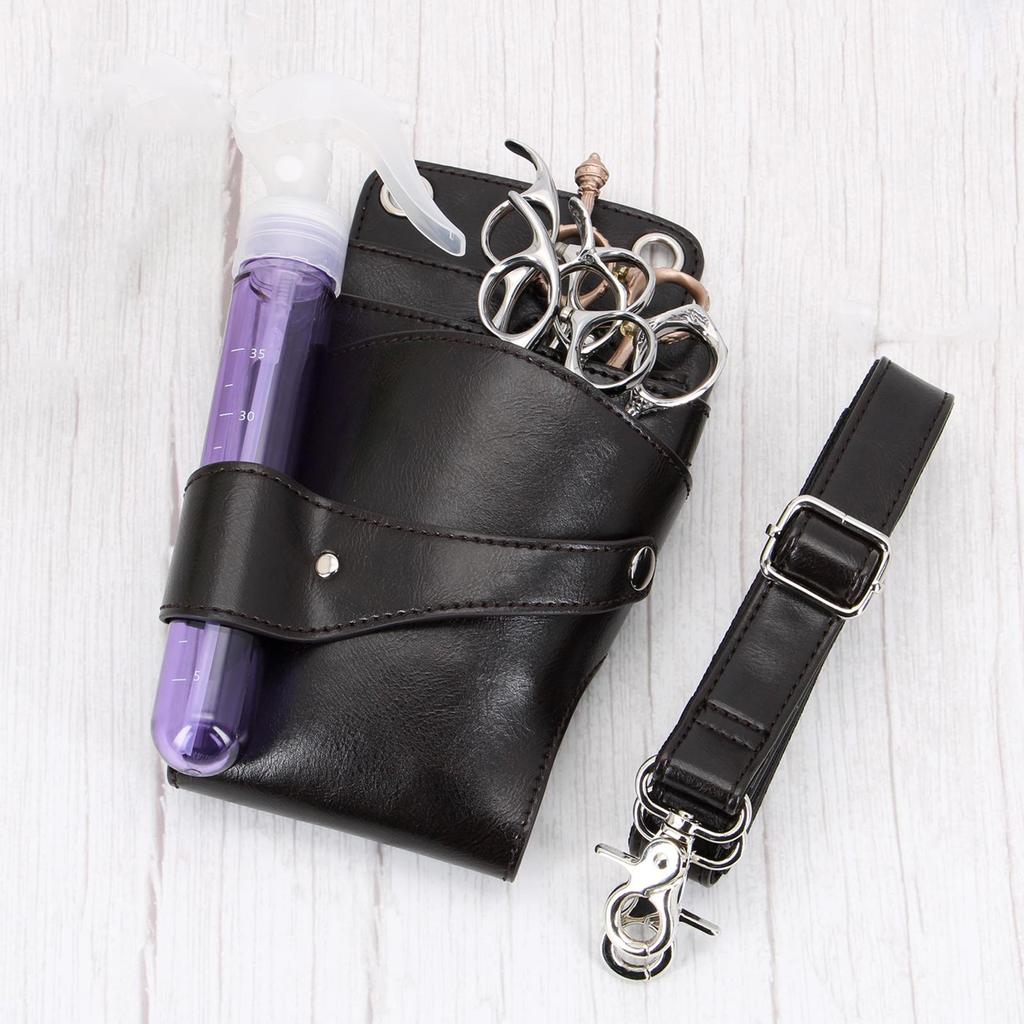 Friseurschere Tasche PU Leder Abnehmbarer Haken Gürtel Salon Dunkelgrau