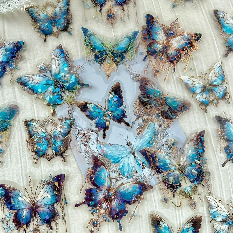 

20pcs Ice Crystal Laser Butterfly Decorative PET Stickers Retro Handbook Material Scrapbooking Label Diary Journal Planner The Stars Reflect The Moon