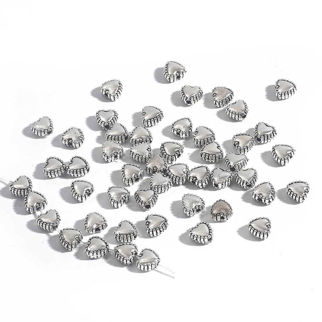 20-50Pcs Love Heart Spacer Beads Antique Metal Gold Cone Pattern Spacer Beads Tibetan Silver Color Beads For Jewelry Making