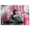 Canvas Print, Buddha and Bamboo Pink Leaves