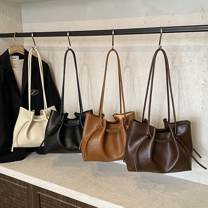 Lightweight Drawstring PU New Shoulder Bags High Quality Fashi Versatile Solid Color Sewing Thread Women's Crossbody Bags