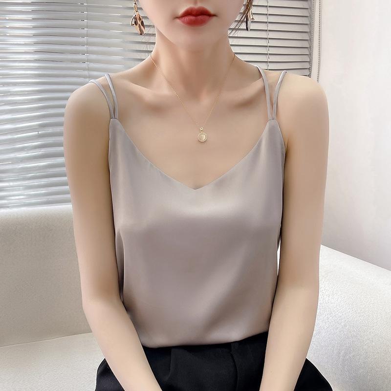 Acetate Satin Shoulders Small Suspender Back for Women's Heart Summer New Style for Outerwear and Fashionable Base Top