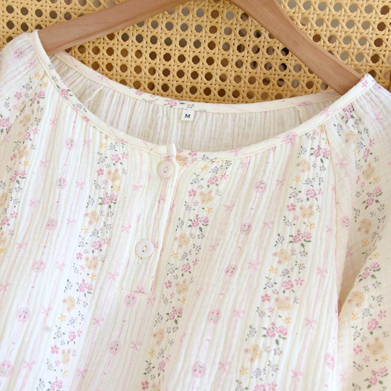Vestaglia Pigiama da Donna a Maniche Lunghe in Garza di Cotone con Reggiseno Integrato, Modello Pullover Ampio, Non è Necessario Indossare un Reggiseno Aggiuntivo.