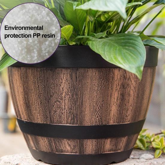 Yousheng Large Flower Pot Whiskey Barrel Design Plant Pot with Drainage Holes Saucer Lotus Planter Rustic Garden Pots for Herbs Outdoor Planting