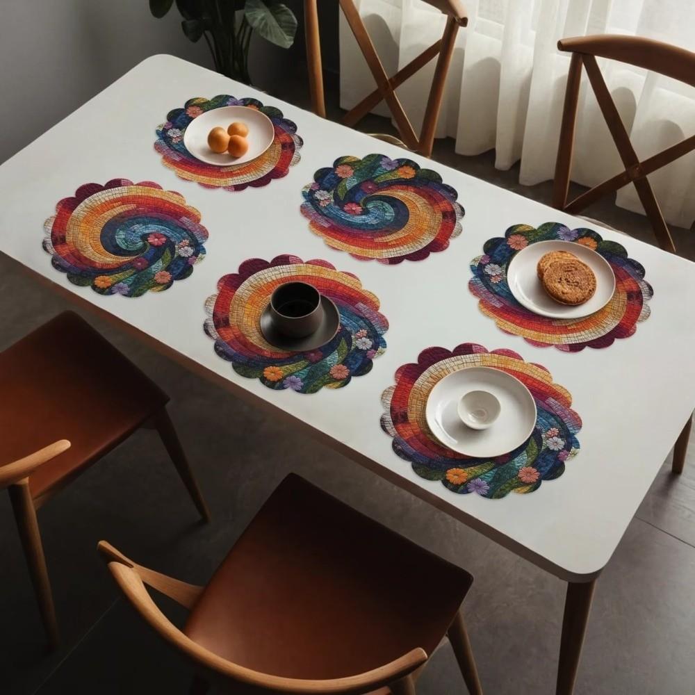 35cm Floral Print Linen Placemats 2D Printed Coaster Table Mats Bohemian Style Placemats Kitchen