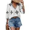 Women V Neck Bohemian Print Three Quarter Sleeve Blouse Loose Fit Casual Pullover Top for Daily and Holiday Wear