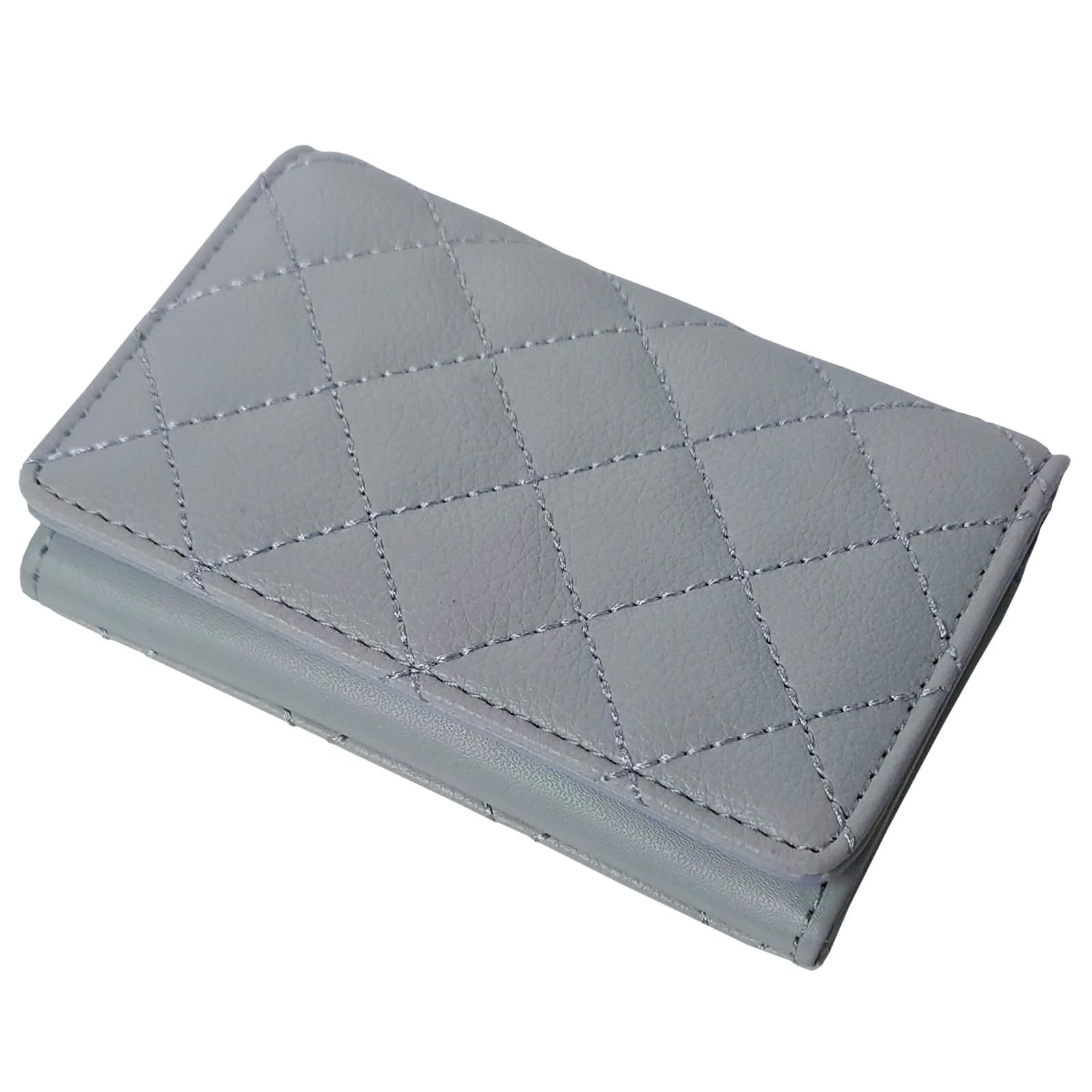 

Crossmarberry Women s Stylish and Cute Quilted Business Card Case with Magnetic Dividers, Bifold Design, Lightweight, Simple Faux Leather, R88 Gray