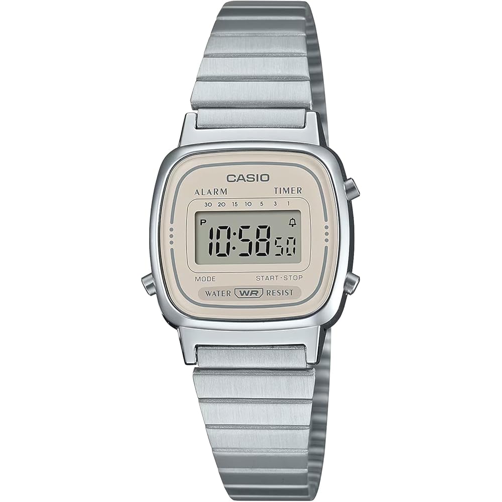 Casio Women s Digital Watch LA670WEA-8A Silver Light Beige Stainless Steel Band