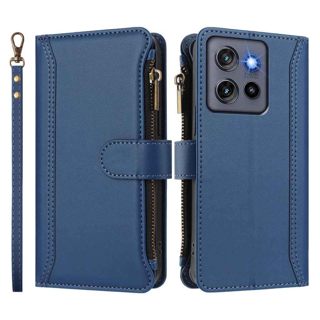 For Motorola Moto G Stylus 5G (2025) Leather Case 9 Card Slots Zipper Wallet Stand Phone Cover with Wrist Strap